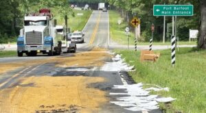 CLEAN-UP EFFORTS CONTINUED FOR HOURS Nottoway Emergency Services Coordinator Buddy Hyde provided this photo taken after crash.