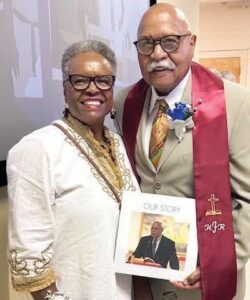 Rev. Colonel L. Hobbs, Jr. (right) was presented a book and burgundy scroll. He’s shown here with his wife, retired Nottoway educator Jean Smith Hobbs.