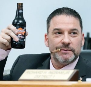 Supervisor John Roark’s Facebook post (above) last Wednesday after photo from Feb. 19th Board meeting (left) was posted on Courier- Record Facebook page. Roark says his FB post was “metaphorical” and didn’t identify a particular individual by gender, nor did it state that the person is a bus driver for Nottoway County Public Schools.