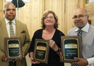 Members For Life The Towns of Burkeville, Crewe, and Blackstone each received Honorary Lifetime Memberships during the Blackstone Chamber of Commerce banquet held Saturday night at the Cross-Thomas Event Center. Accepting, FROM LEFT: Burkeville Mayor Gerald Smith, Crewe Mayor Brenda Payne, and Blackstone Mayor Lafayette Dickens.
